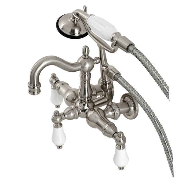 Kingston Brass CA1011T8 3-3/8" Tub Wall Mount Clawfoot Tub Faucet with Hand Shower, Brushed Nickel CA1011T8 - main
